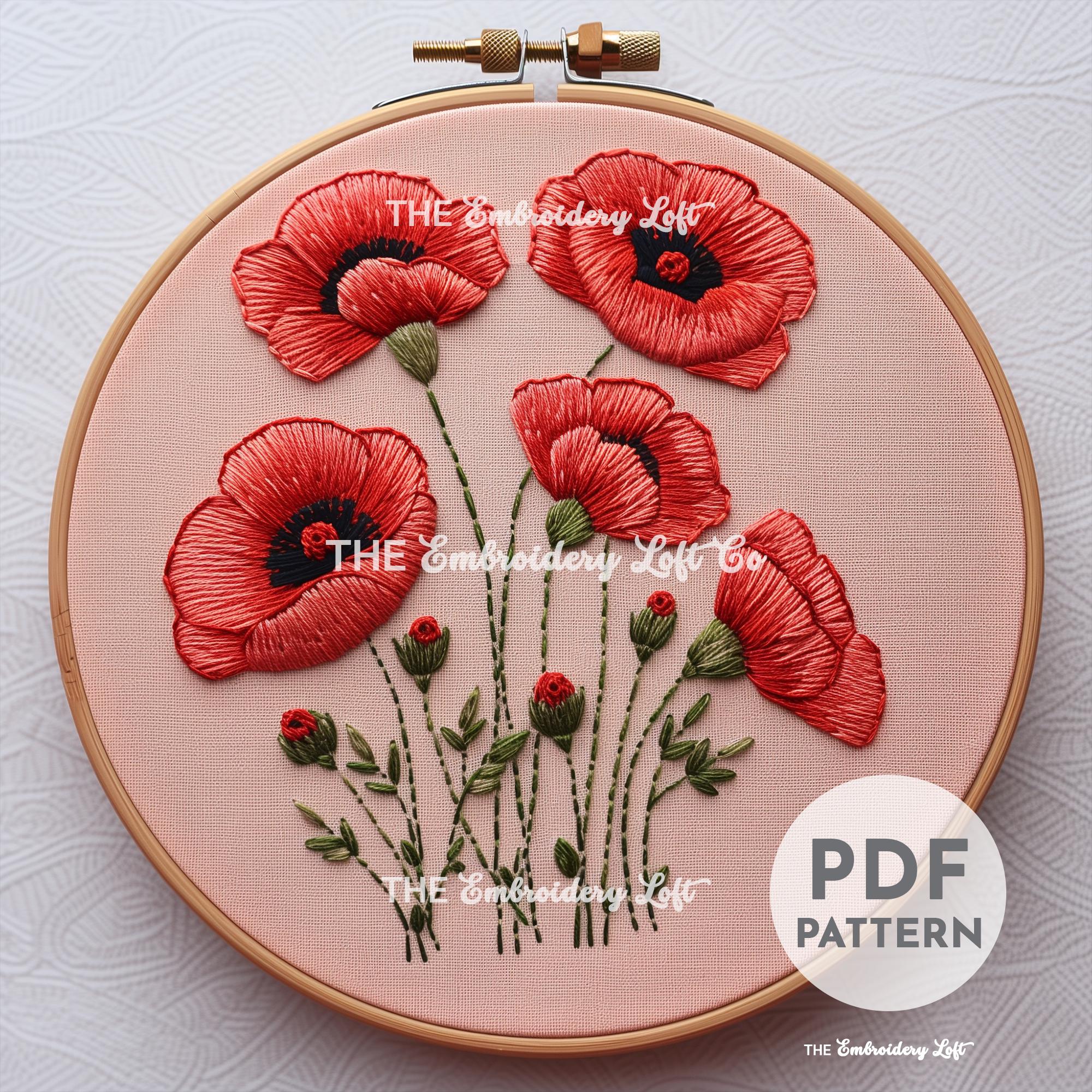 Red Poppies Hand Embroidery Pattern