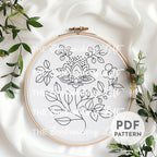 Blue Folk Flower Hand Embroidery Pattern