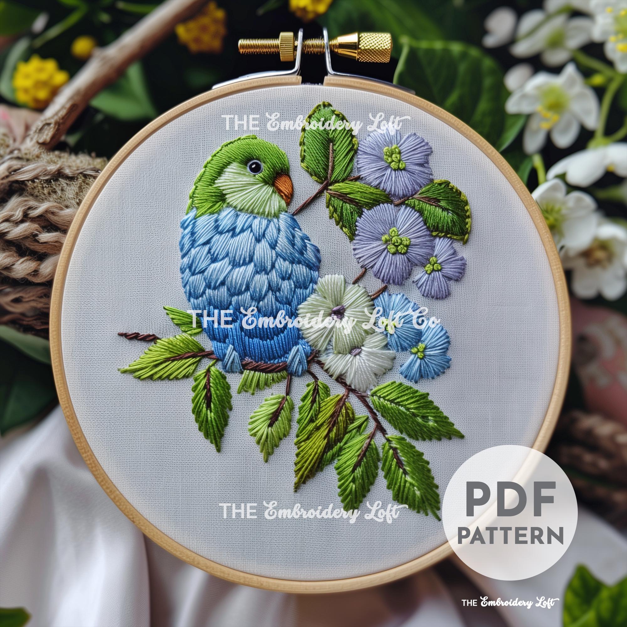 Blue Budgie Hand Embroidery Pattern