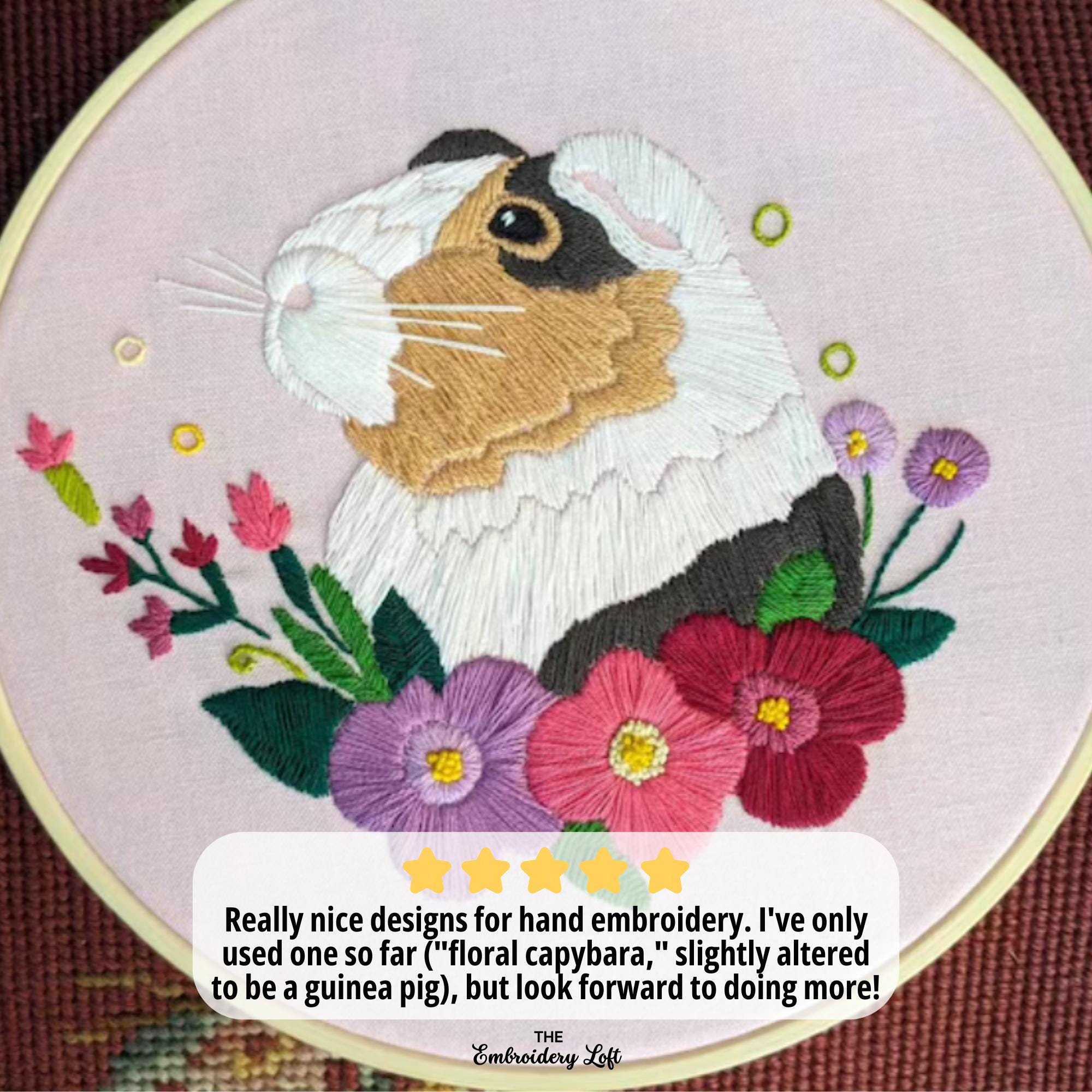 Floral Capybara Hand Embroidery Pattern