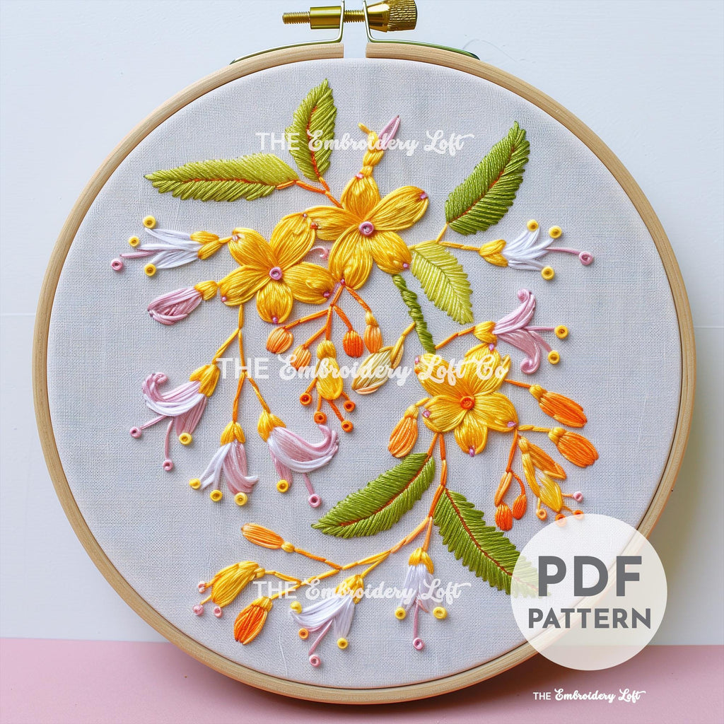 Tropical Flowers Hand Embroidery Pattern