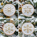 Set of 4 Gold and White Snowflake Hand Embroidery Patterns, Christmas Embroidery Pattern, Snowflake Design, Hand Embroidery Pattern PDF