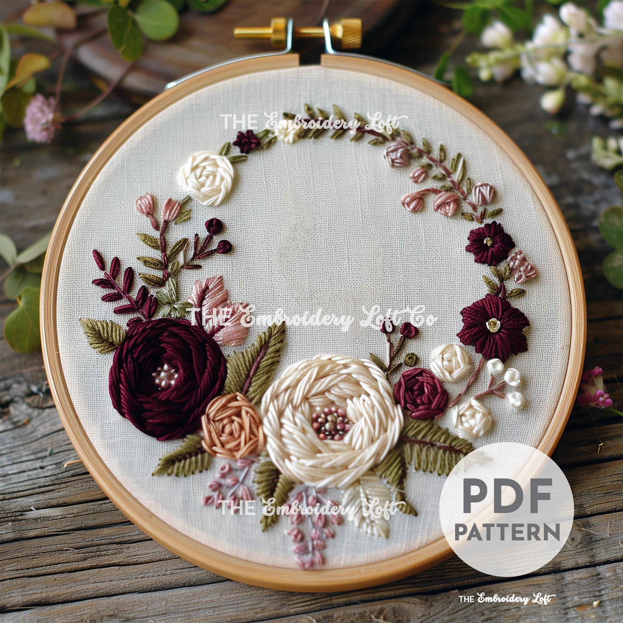 Blooming Wreath Hand Embroidery Pattern