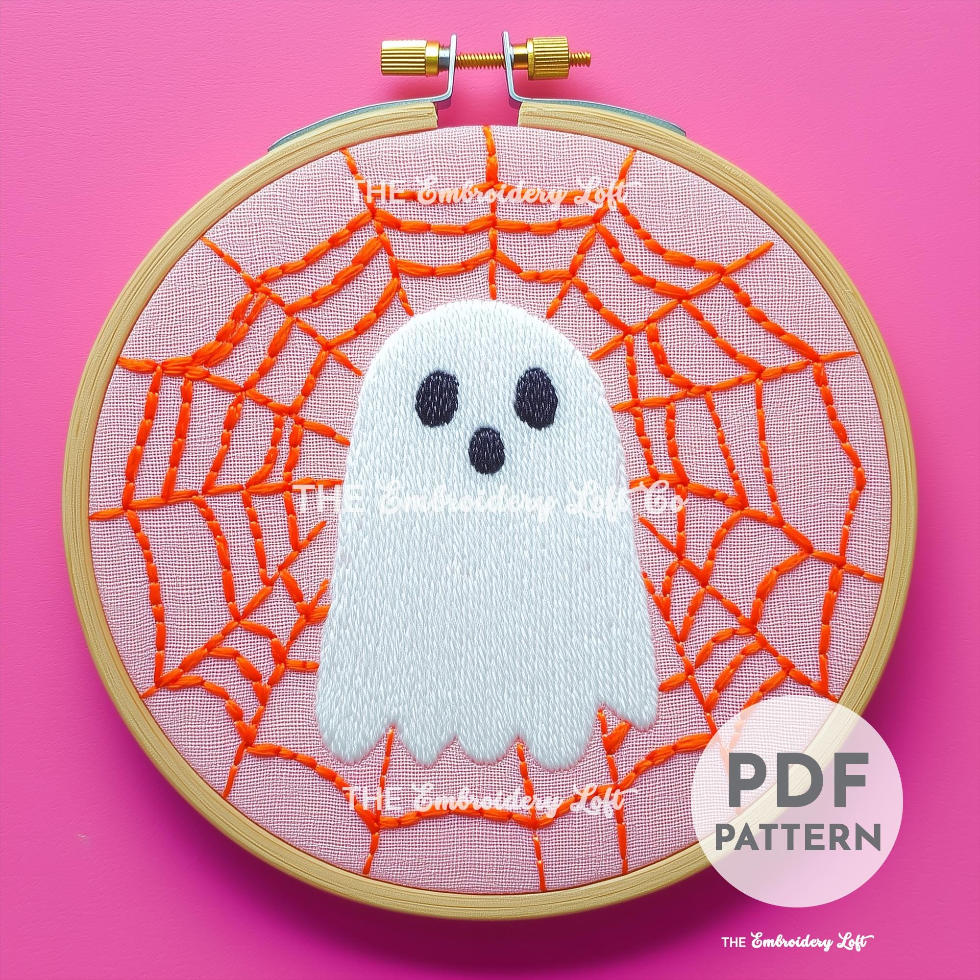 Ghost with Spider Web Hand Embroidery Pattern