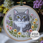 Gray Cat Hand Embroidery Pattern