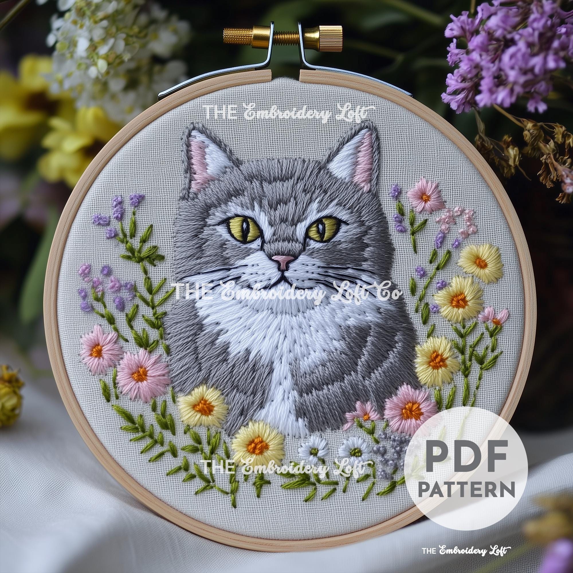 Gray Cat Hand Embroidery Pattern