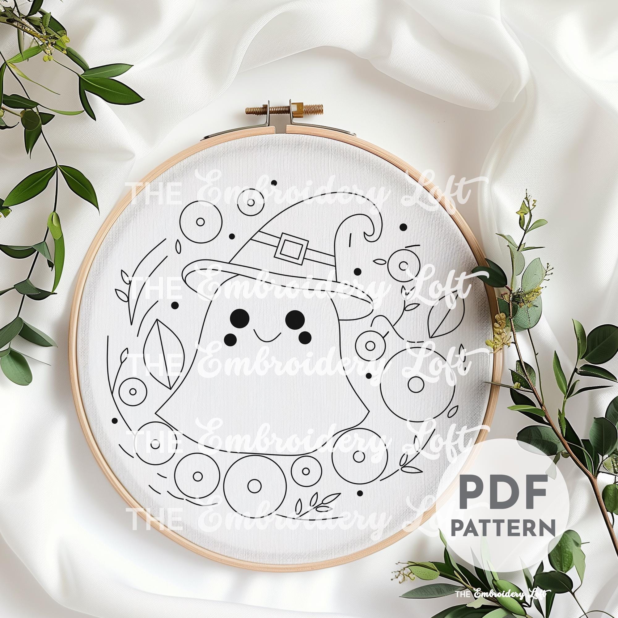 Floral Witchy Ghost Hand Embroidery Pattern