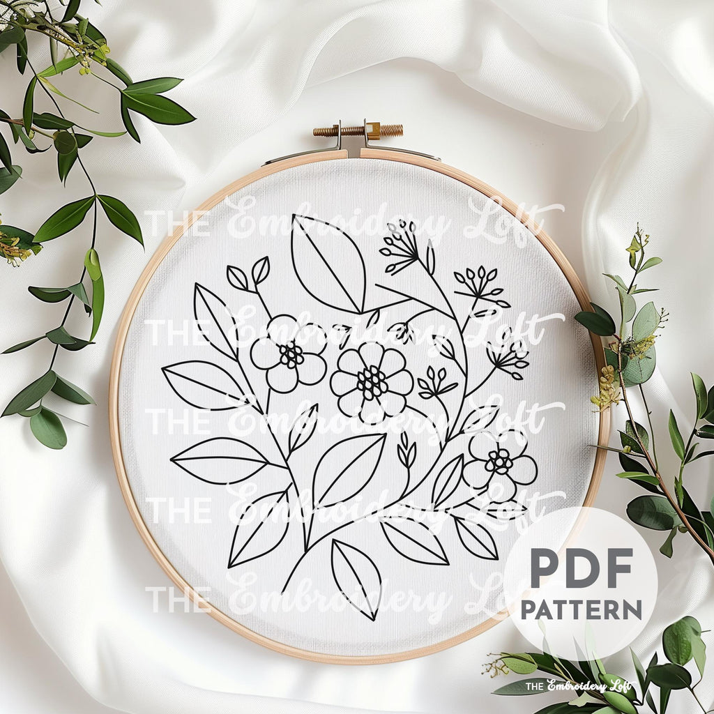 Red and White Folk Flower Hand Embroidery Pattern