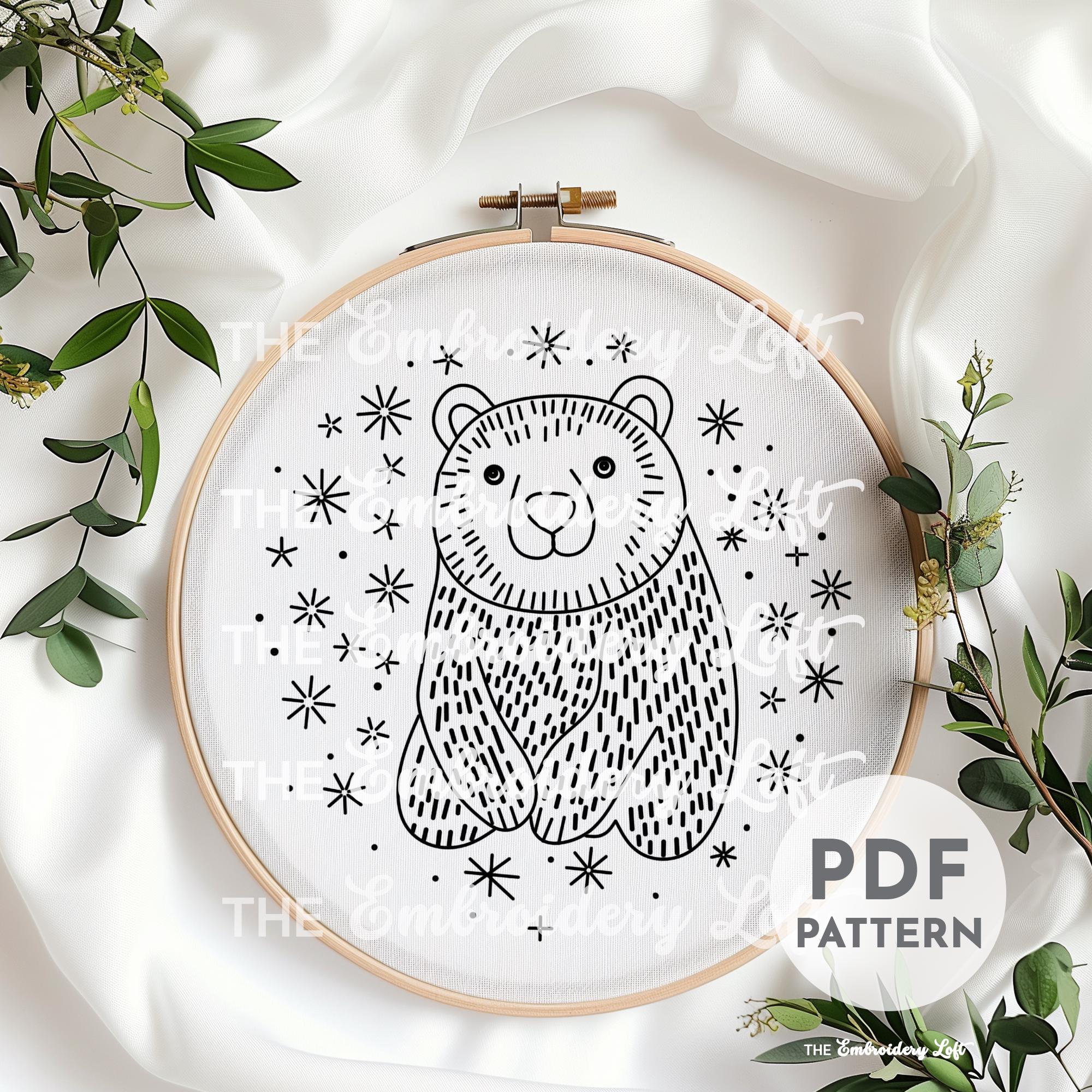 Celestial Bear Hand Embroidery Pattern