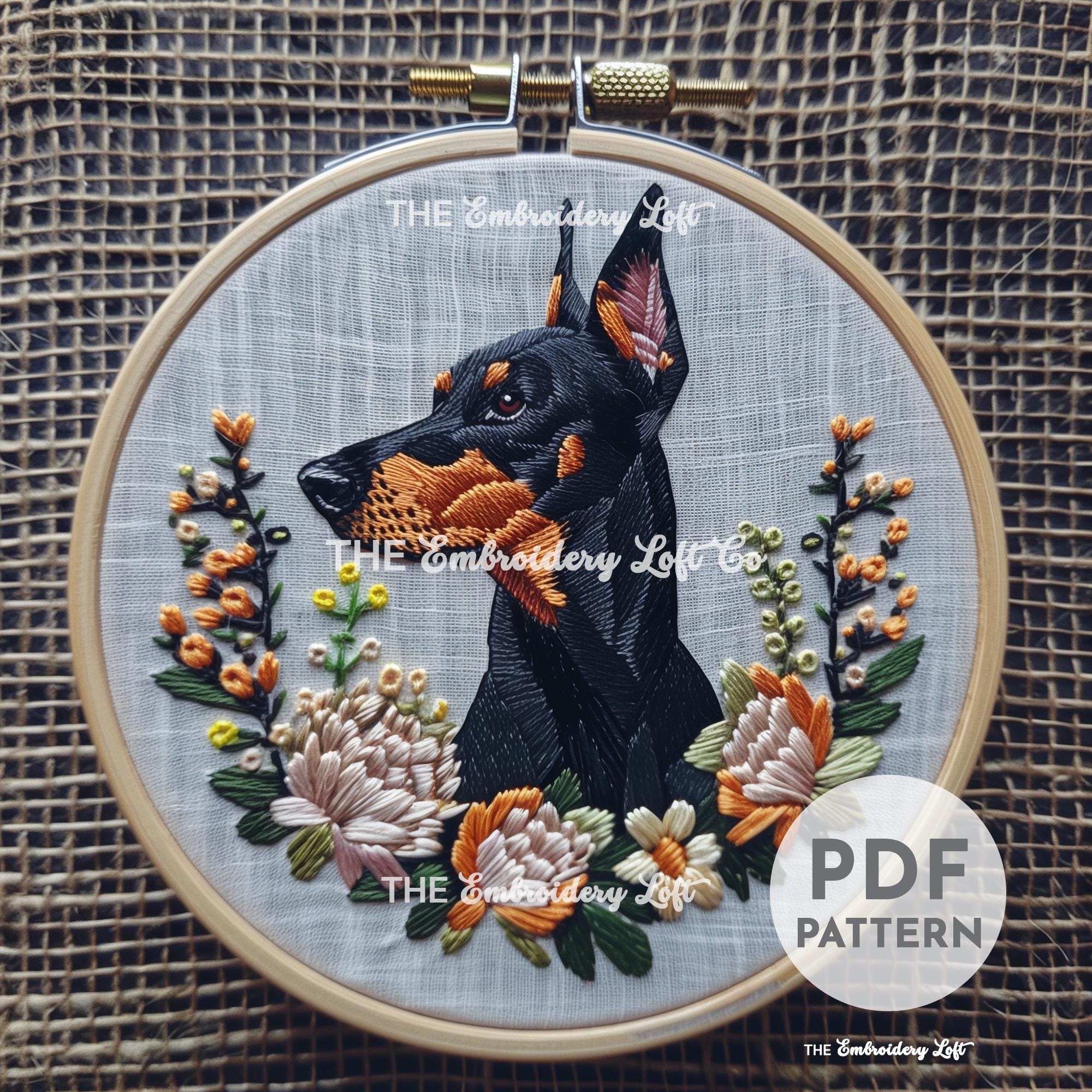 Dobermann Hand Embroidery Pattern