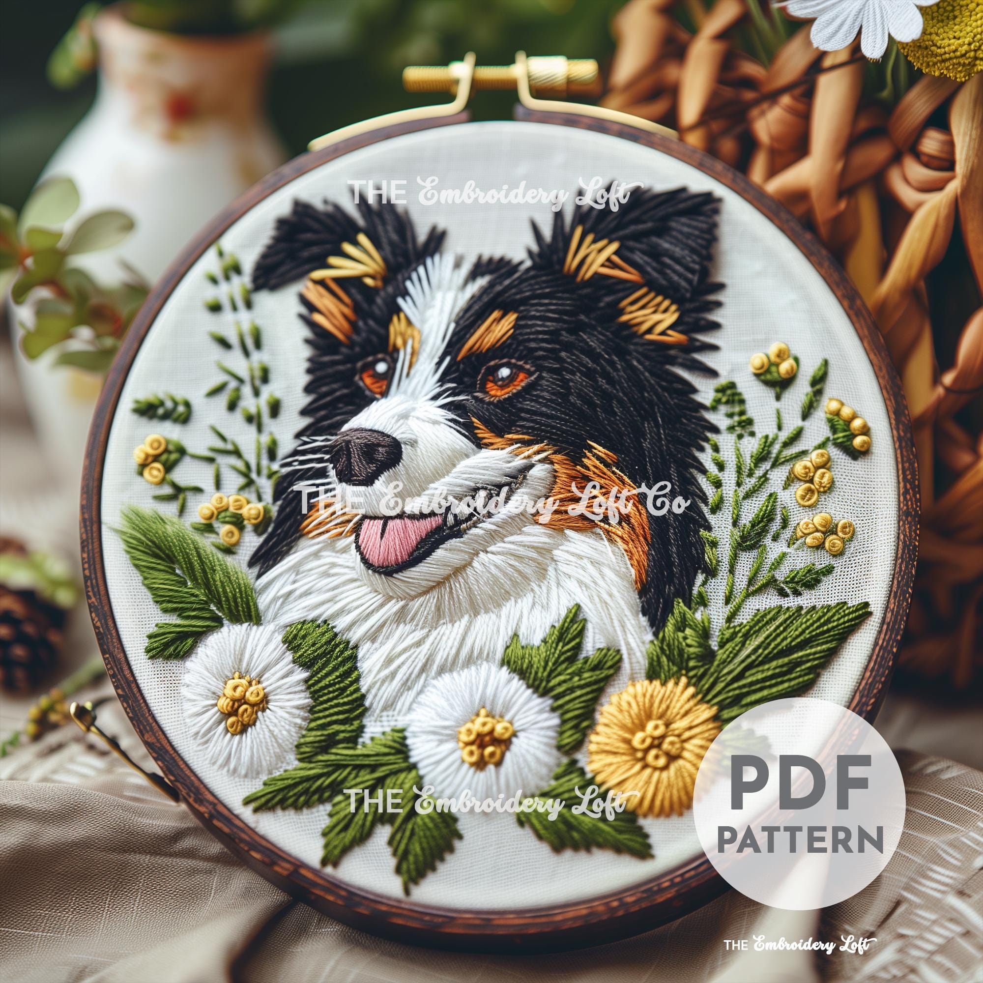 Border Collie Hand Embroidery Pattern
