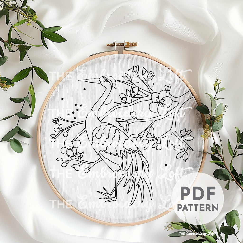Crane Hand Embroidery Pattern