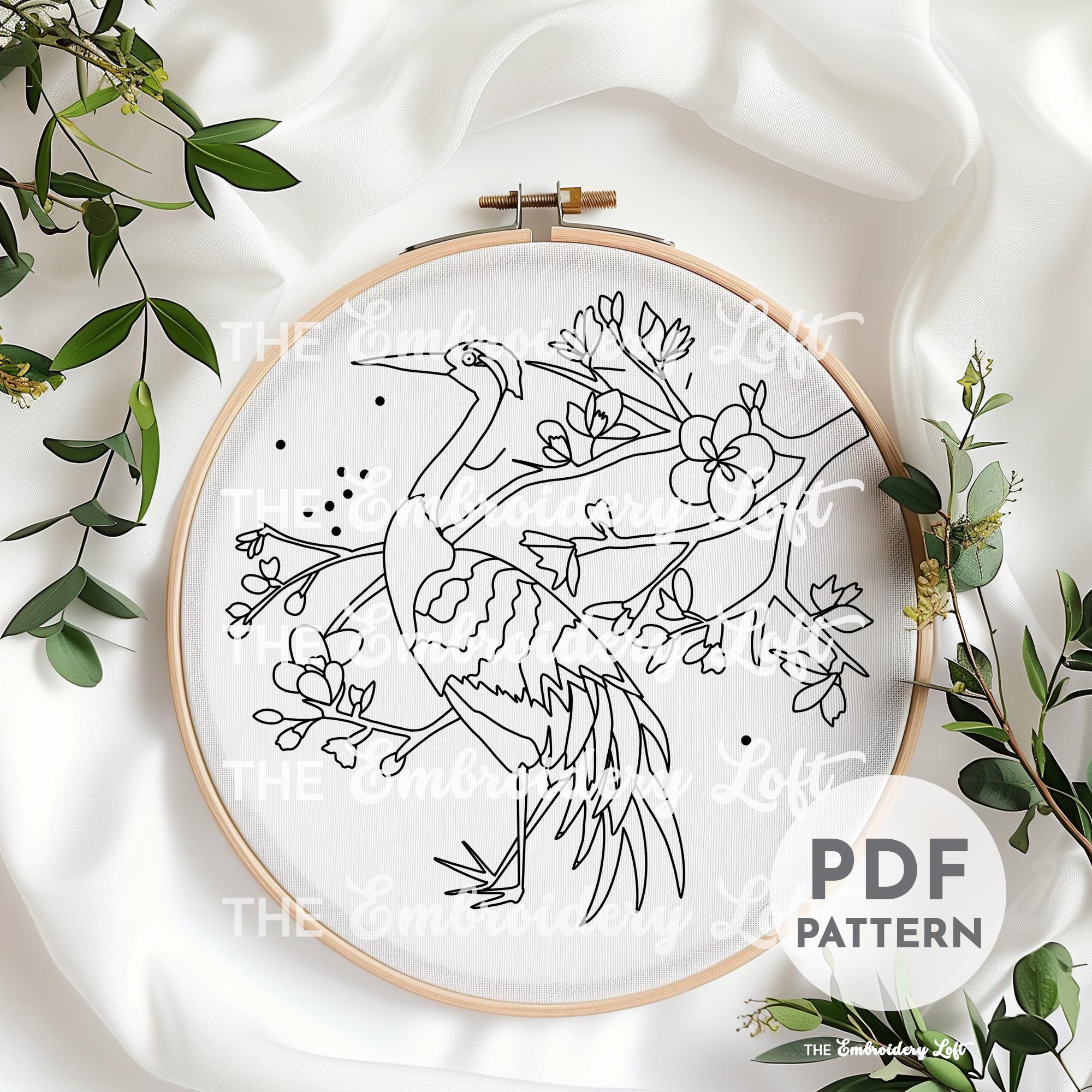 Crane Hand Embroidery Pattern