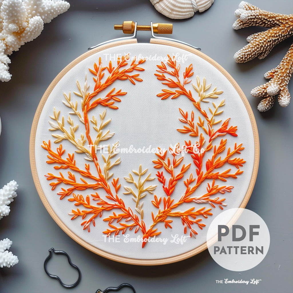 Coral Wreath Hand Embroidery Pattern