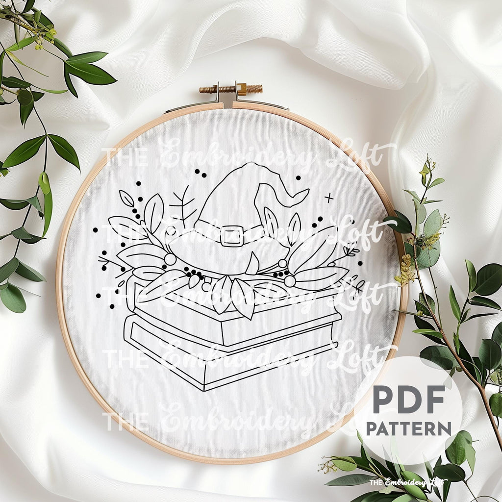 Witch Hat with Books Hand Embroidery Pattern