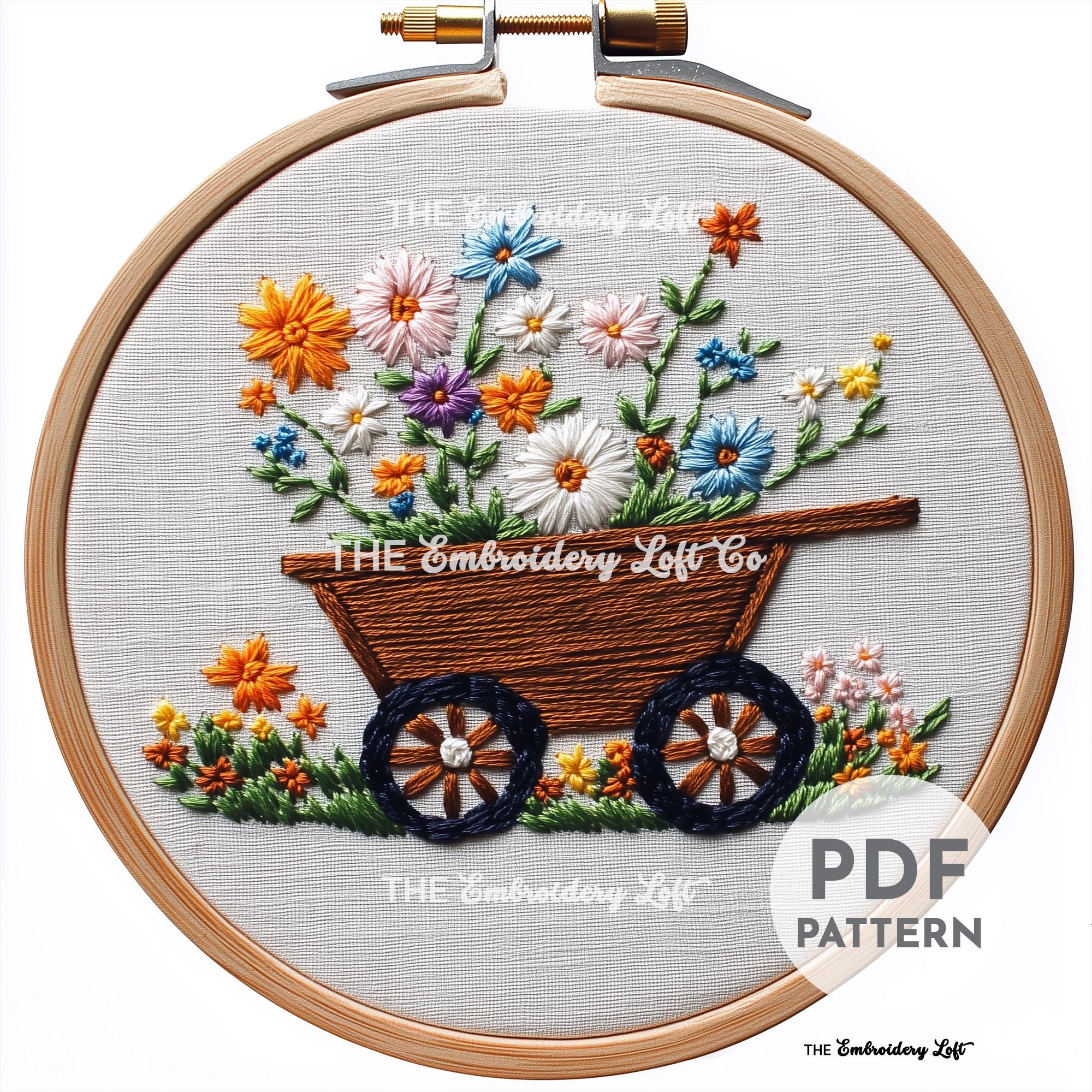 Floral Wheelbarrow Hand Embroidery Pattern