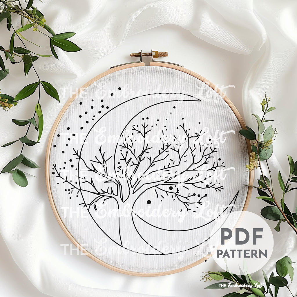 Celestial Tree Hand Embroidery Pattern