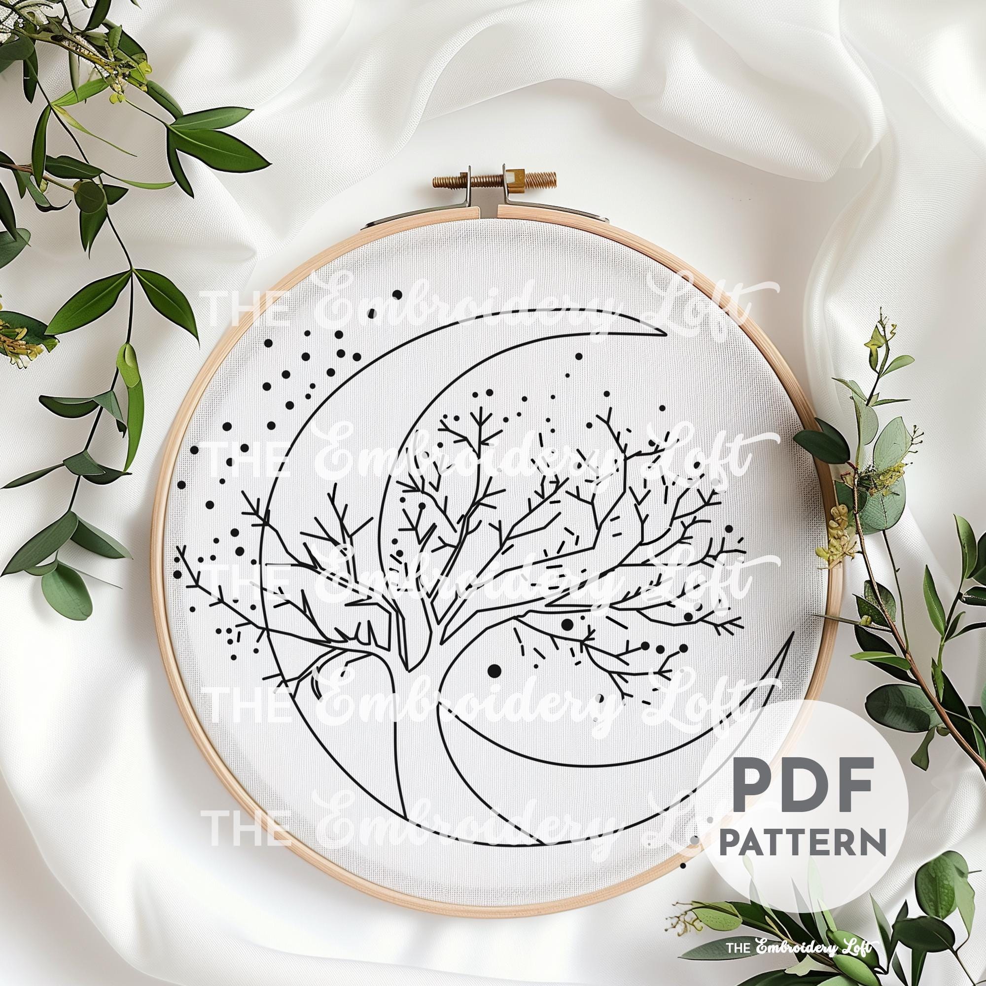 Celestial Tree Hand Embroidery Pattern