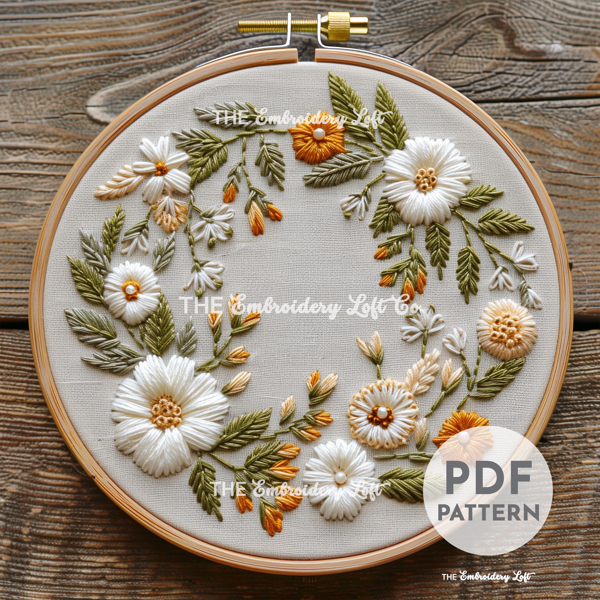 Orange and White Wreath Hand Embroidery Pattern