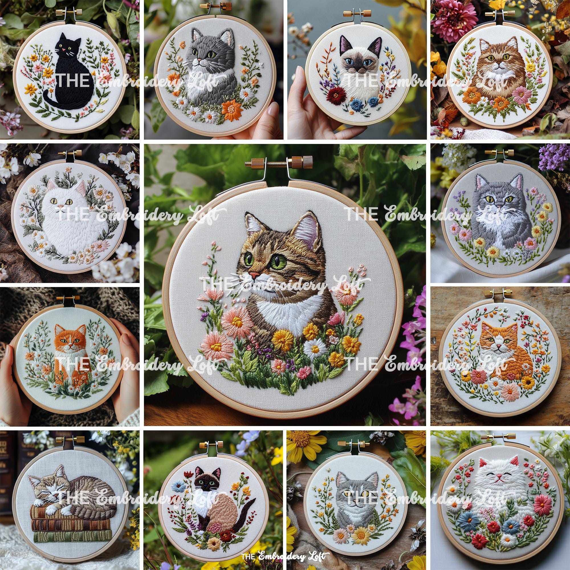 MINI COLLECTION, Cats Hand Embroidery Pattern Collection, Current and Future Designs, Lifetime Access, Hand Embroidery, Embroidery PDF