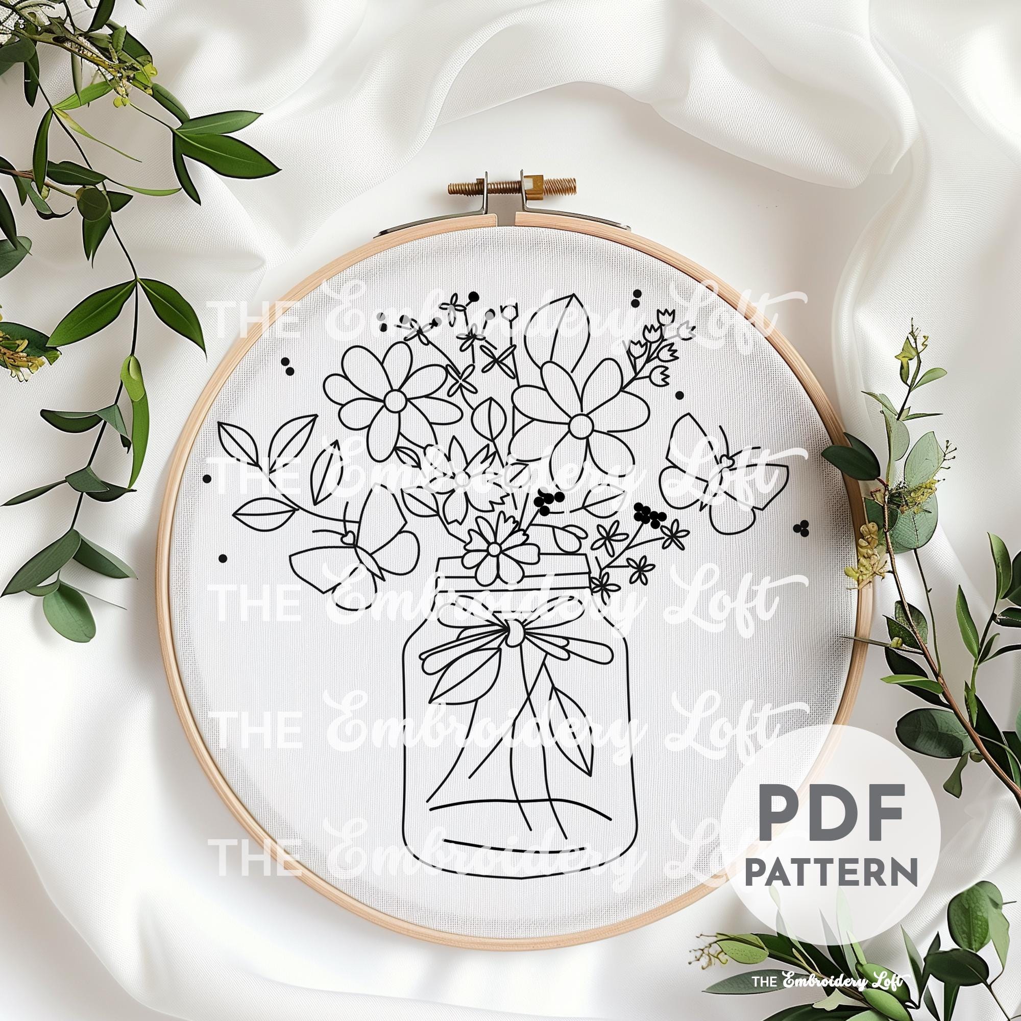 Butterflies and Wildflowers Hand Embroidery Pattern