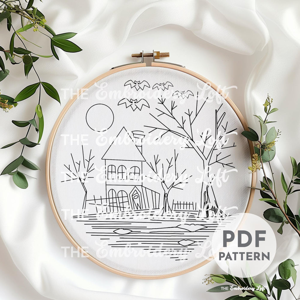 Haunted House Hand Embroidery Pattern