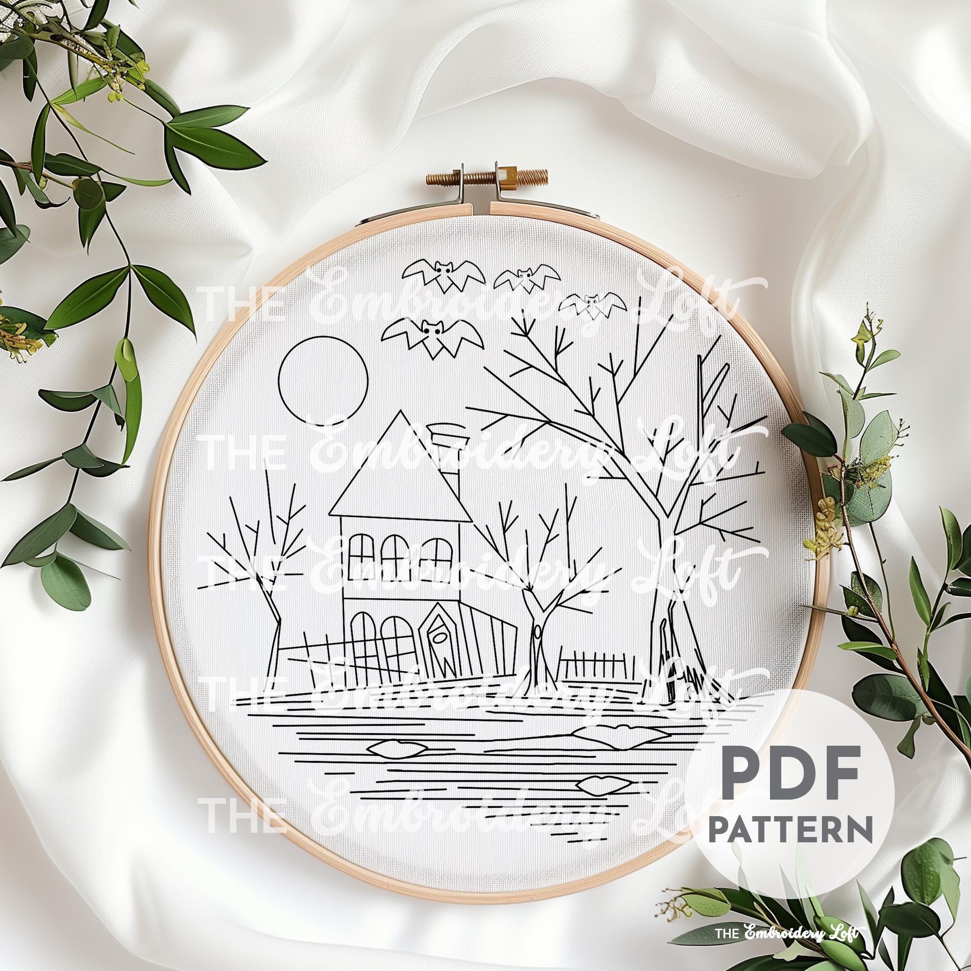 Haunted House Hand Embroidery Pattern