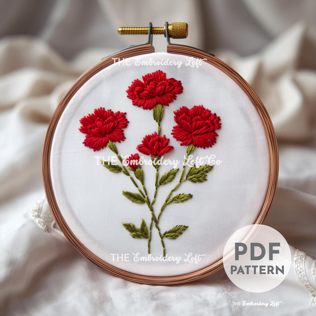 Bouquet of Carnations Hand Embroidery Pattern