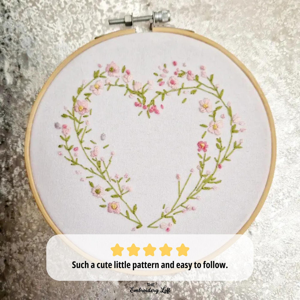 Dainty Floral Heart Wreath Hand Embroidery Pattern