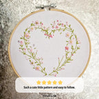 Dainty Floral Heart Wreath Hand Embroidery Pattern