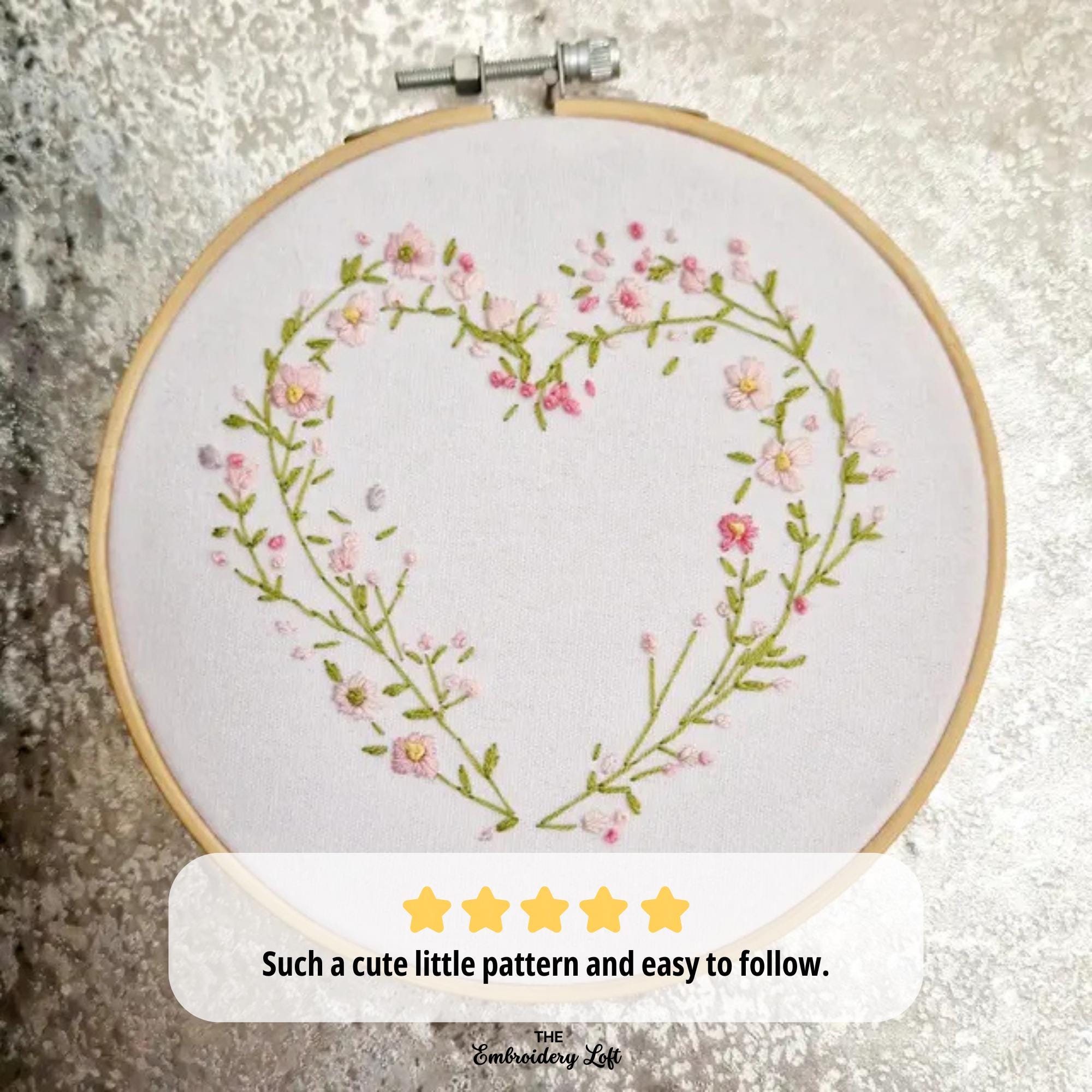 Dainty Floral Heart Wreath Hand Embroidery Pattern
