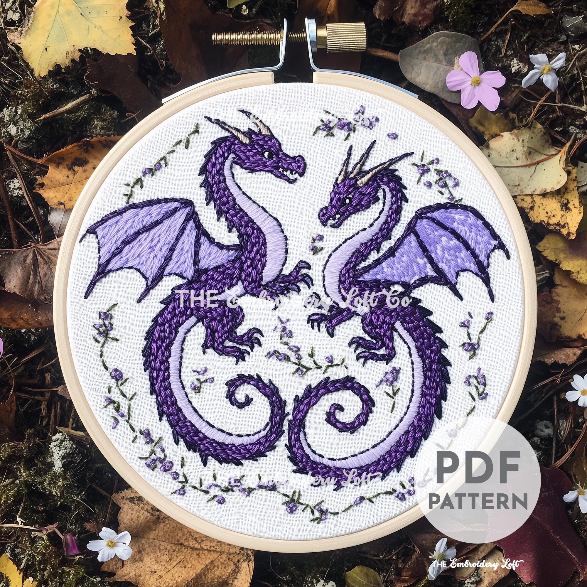 Twin Dragons Hand Embroidery Pattern