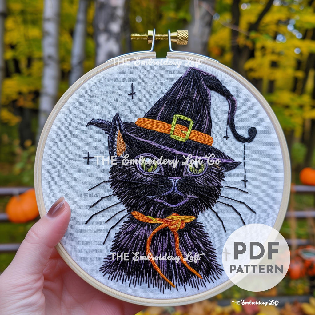 Witchy Cat Hand Embroidery Pattern