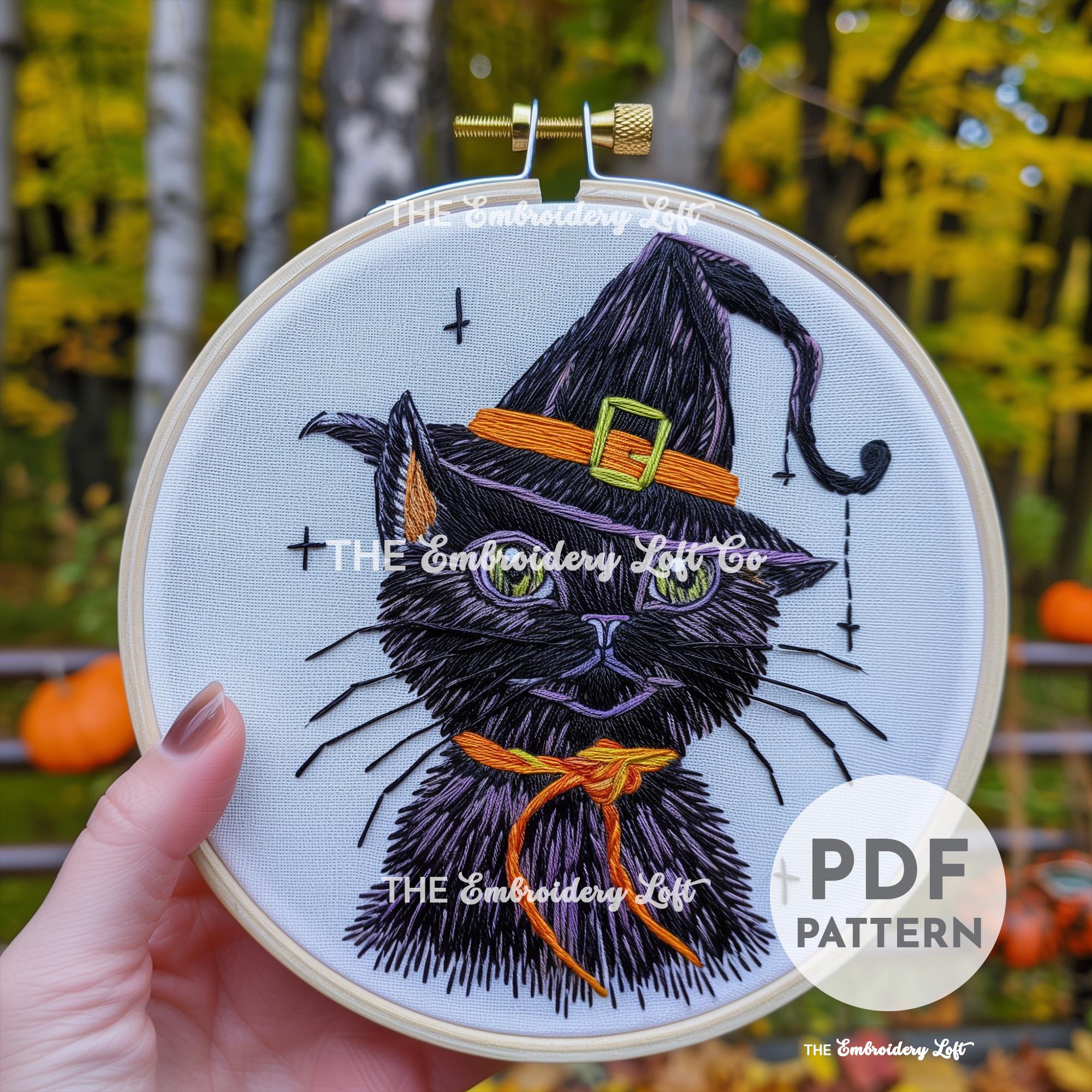 Witchy Cat Hand Embroidery Pattern