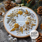 Golden Winter Wreath Hand Embroidery Pattern