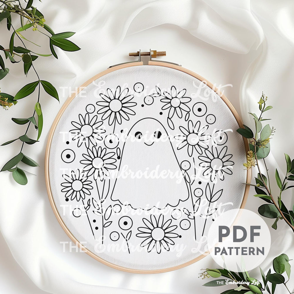 Retro Floral Ghost Hand Embroidery Pattern