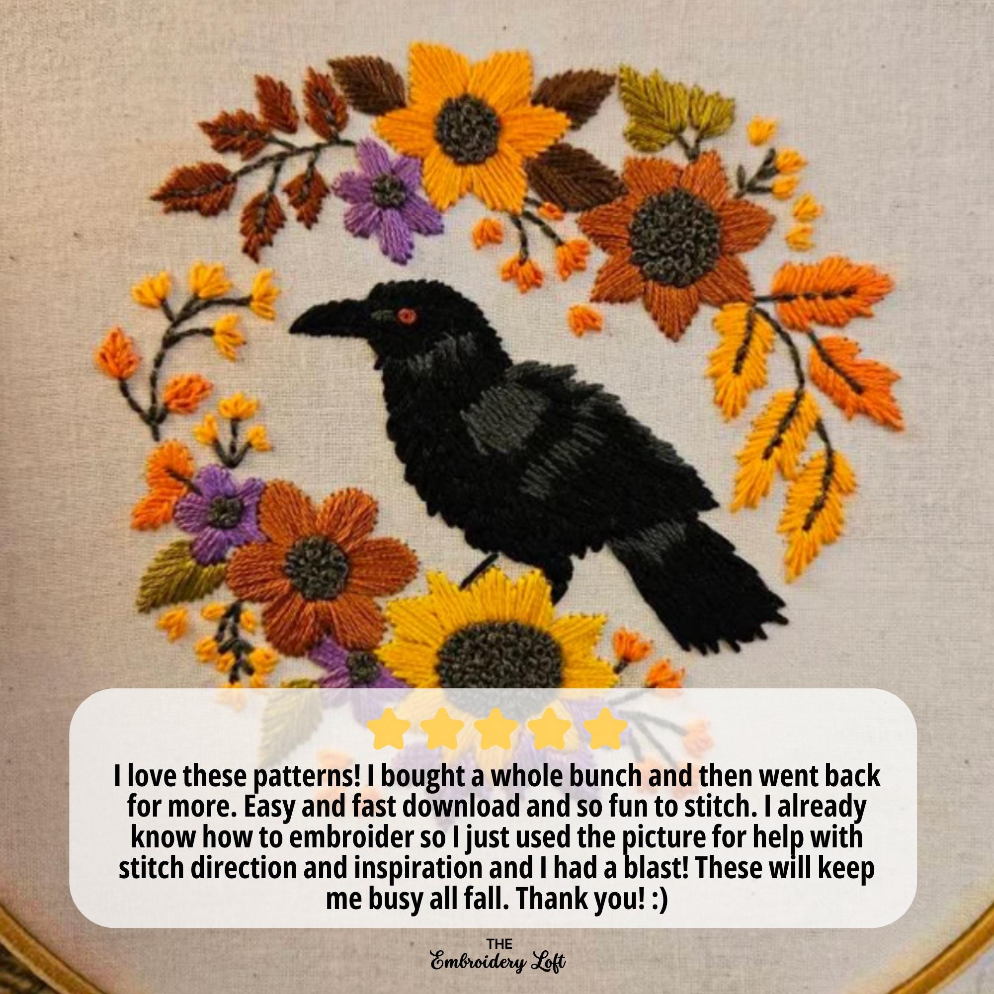 Autumn Raven Hand Embroidery Pattern