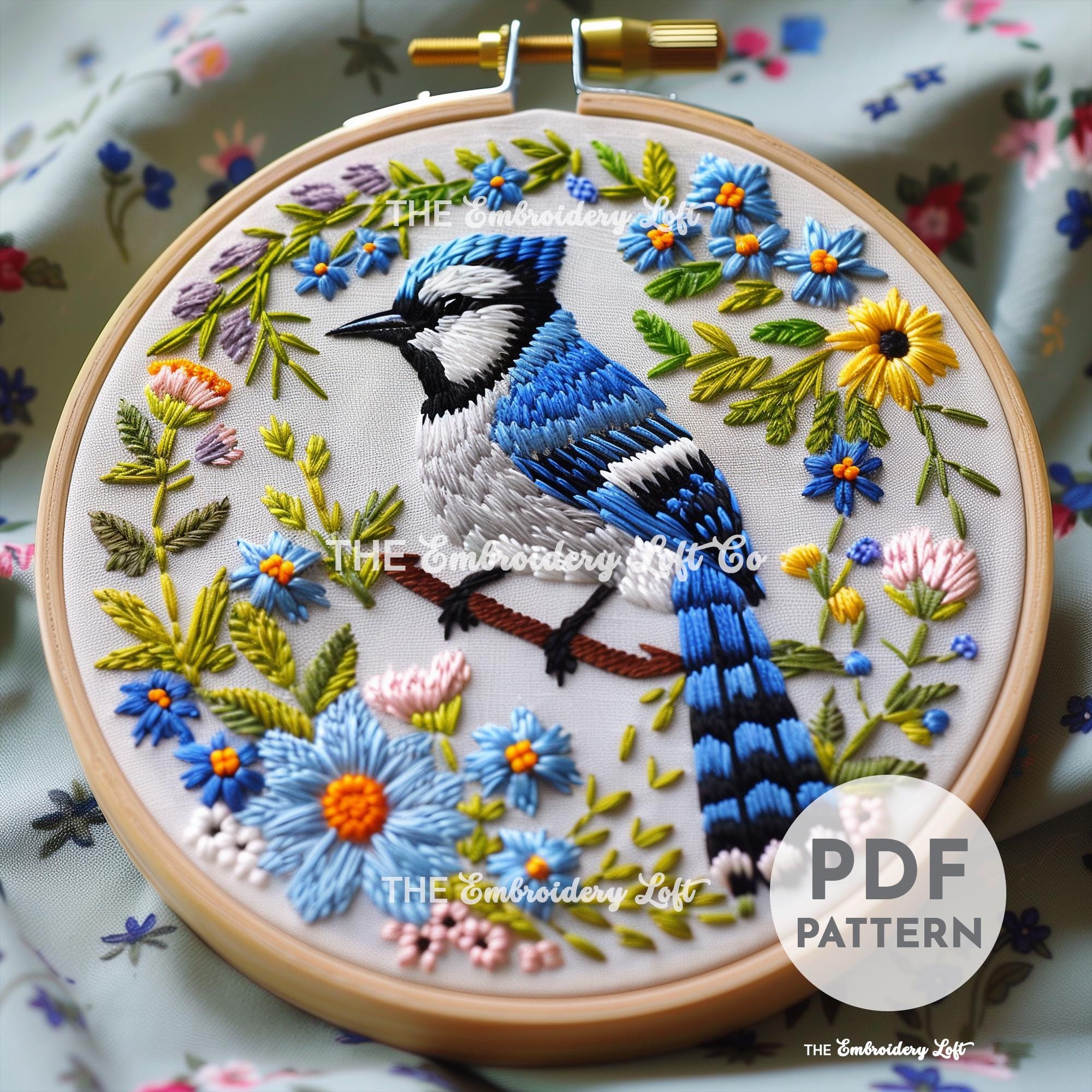 Spring Blue Jay Hand Embroidery Pattern