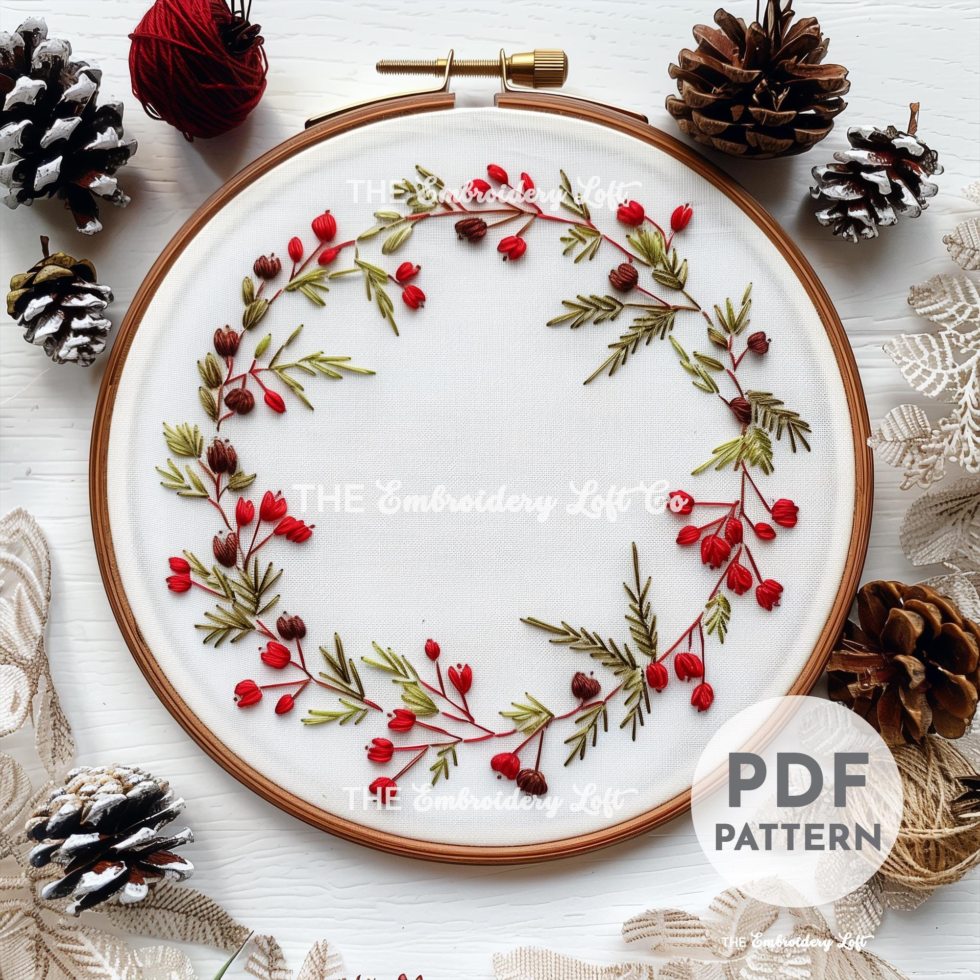 Simple Winter Wreath Hand Embroidery Pattern