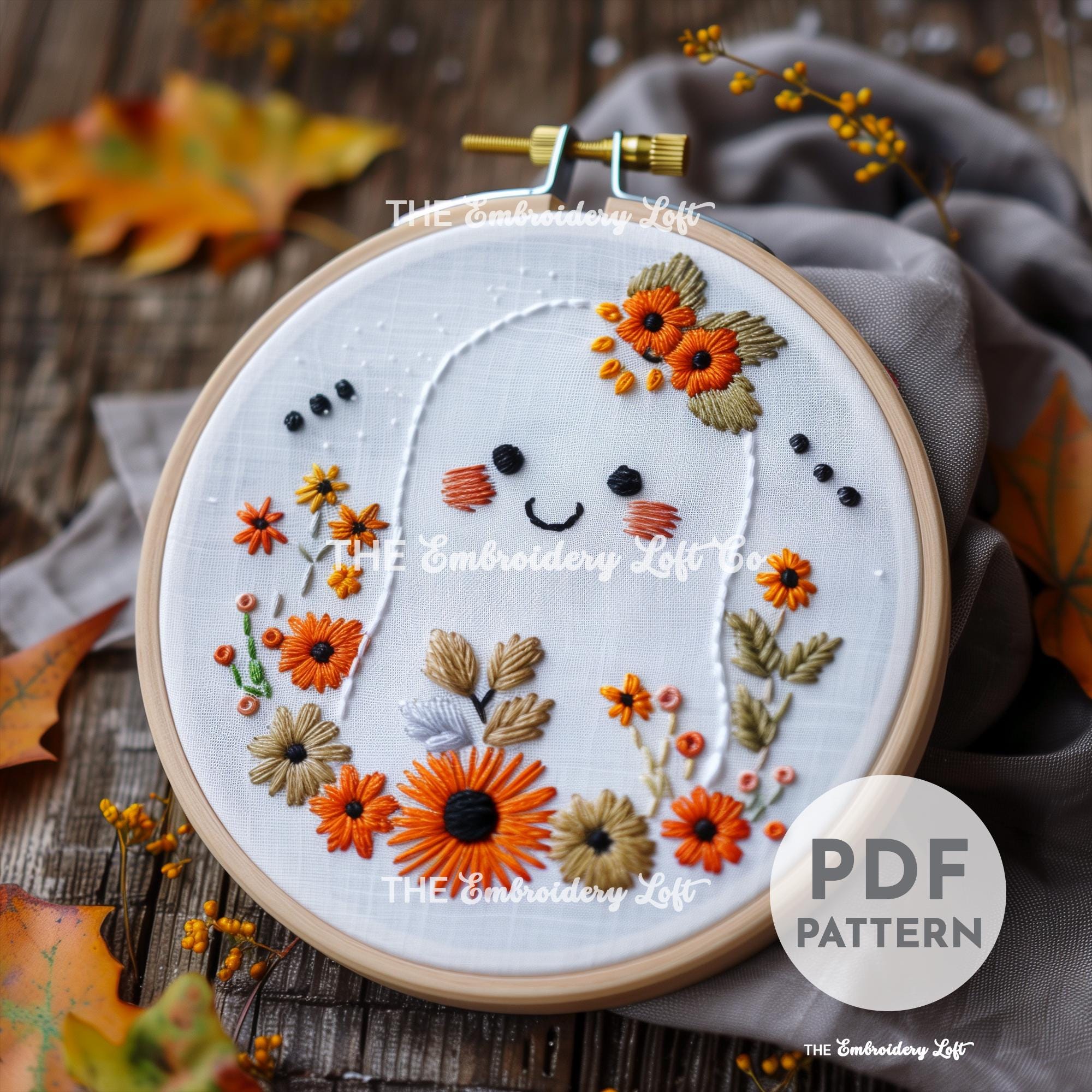 Floral Ghost Hand Embroidery Pattern