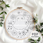 Retro Ghost with Flowers Hand Embroidery Pattern