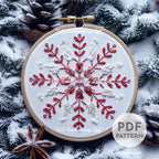Red and White Snowflake Hand Embroidery Pattern