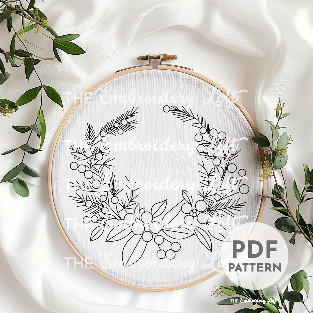 Winter Wreath Hand Embroidery Pattern