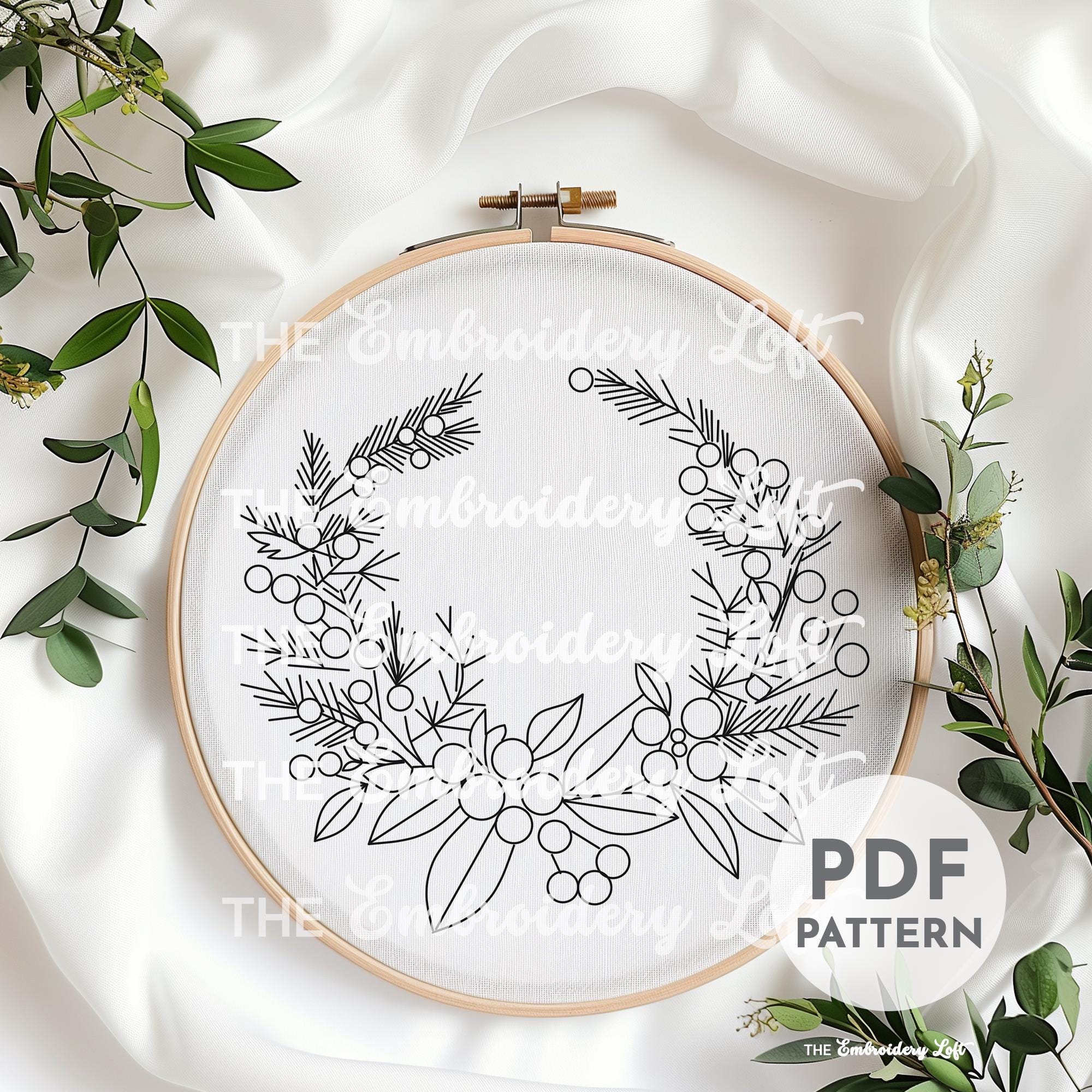 Winter Wreath Hand Embroidery Pattern
