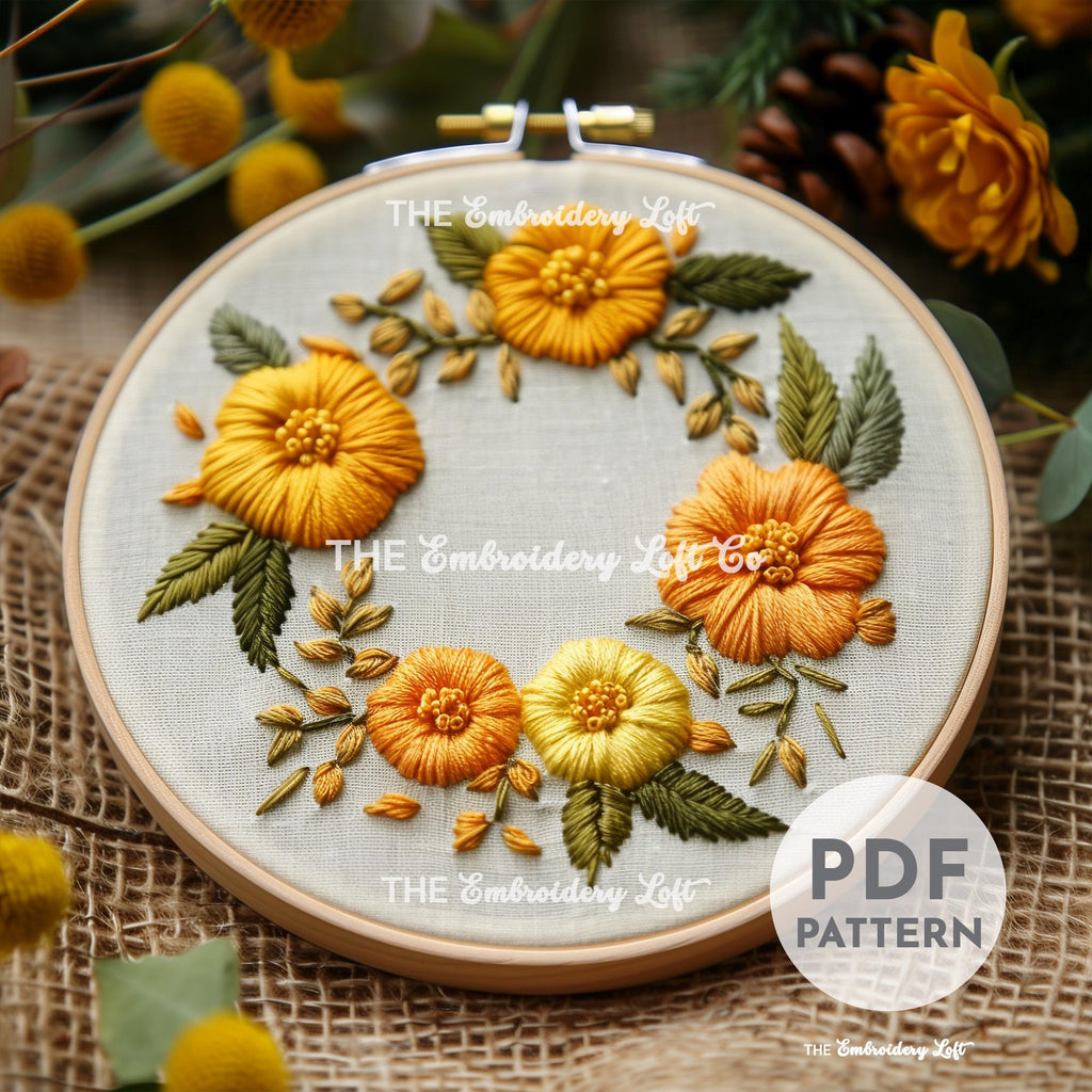 Marigold Wreath Hand Embroidery Pattern