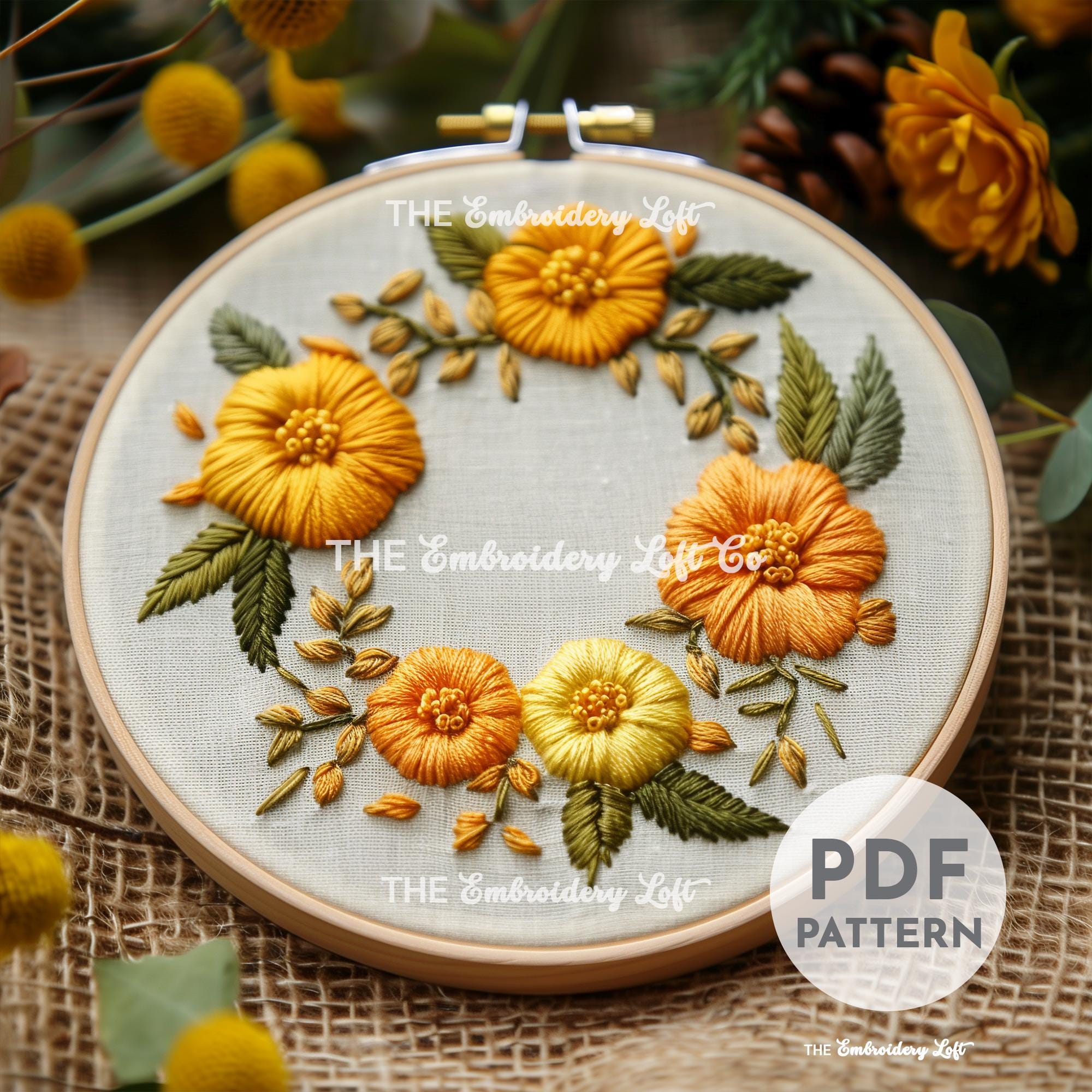 Marigold Wreath Hand Embroidery Pattern