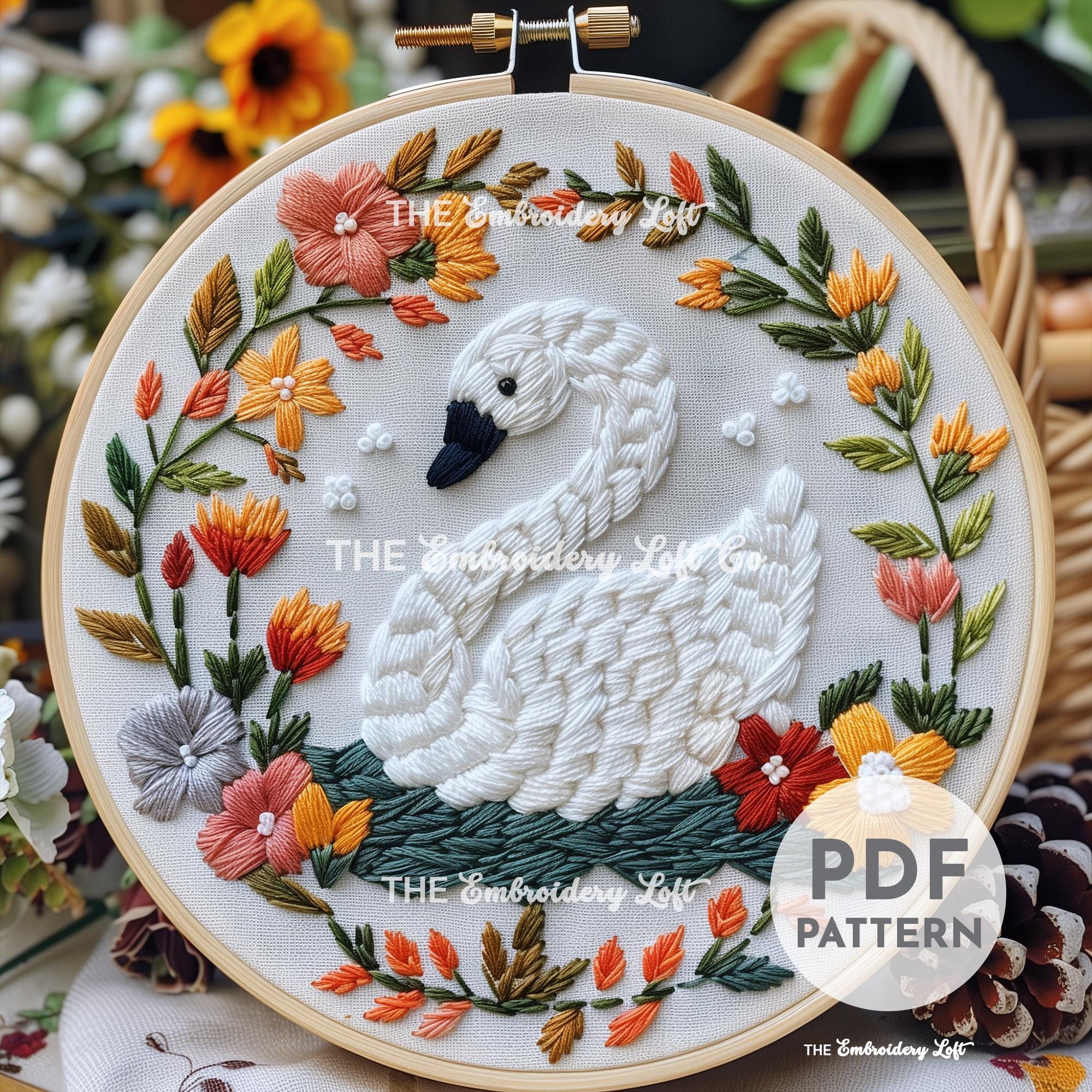 Cute Swan Hand Embroidery Pattern