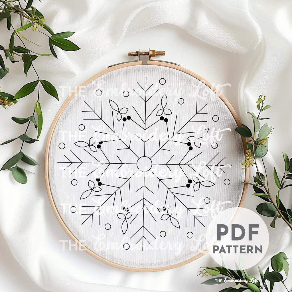 Set of 4 Gold and White Snowflake Hand Embroidery Patterns, Christmas Embroidery Pattern, Snowflake Design, Hand Embroidery Pattern PDF