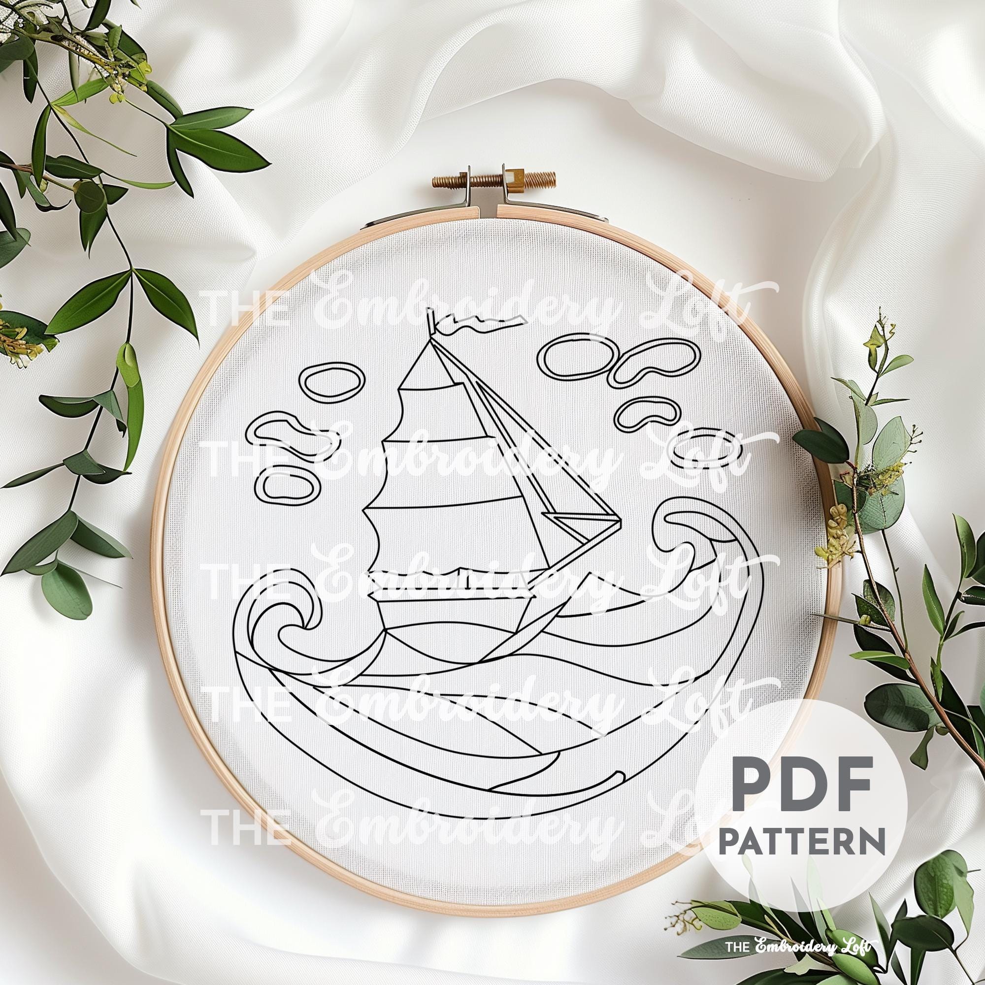 Old Sailboat Hand Embroidery Pattern, Pirate Ship, Ocean Embroidery Pattern, Beach Embroidery, Summer Pattern, Hand Embroidery Pattern PDF