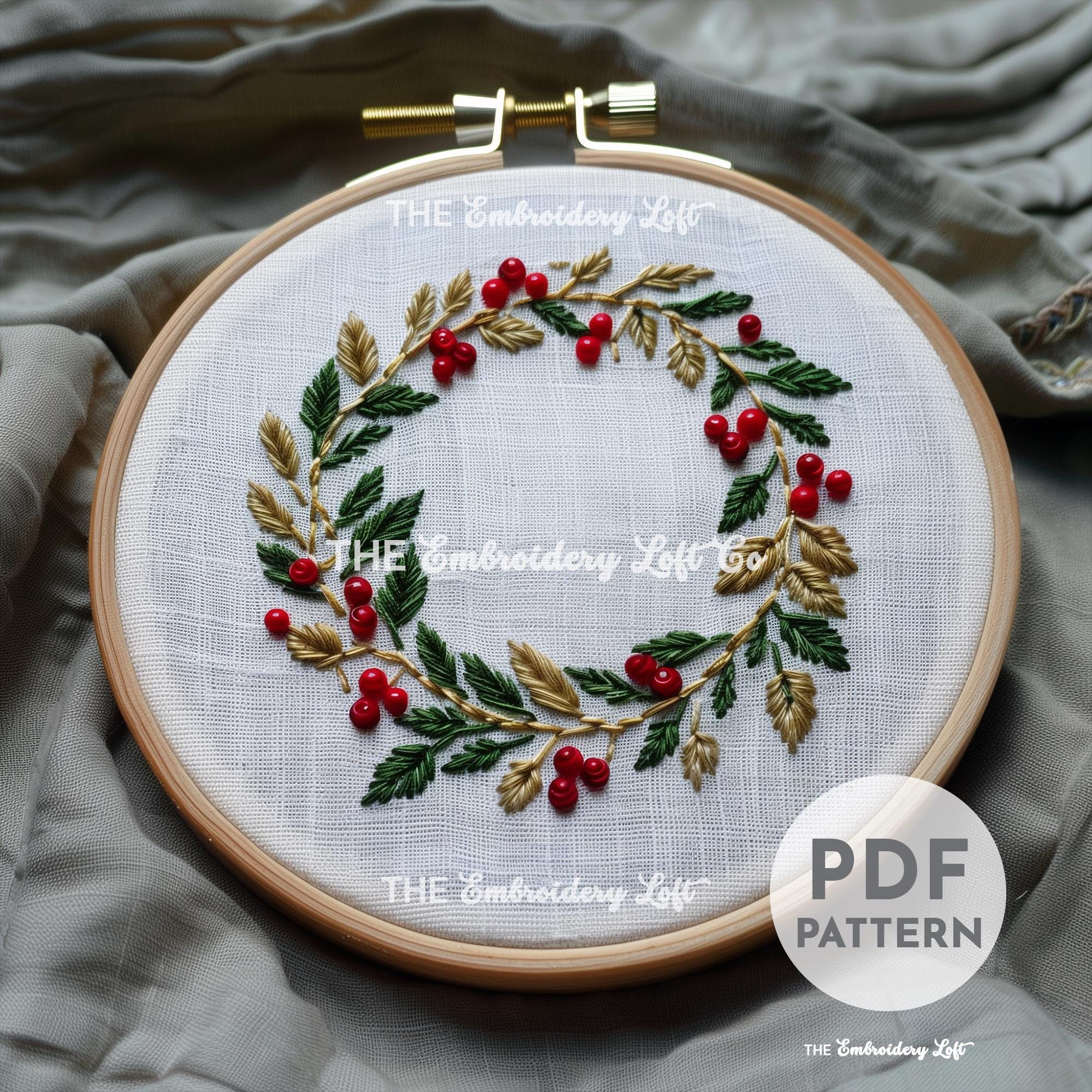 Winter Wreath Hand Embroidery Pattern